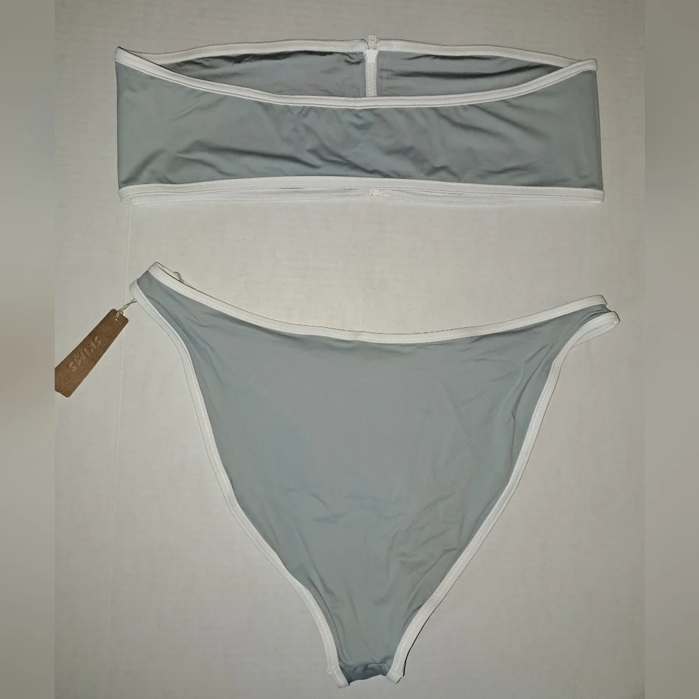 💕NWT SKIMS 2 Piece Sporty Zipper swim Bandeau top & Bikini Set Blue PACIFIC 3X